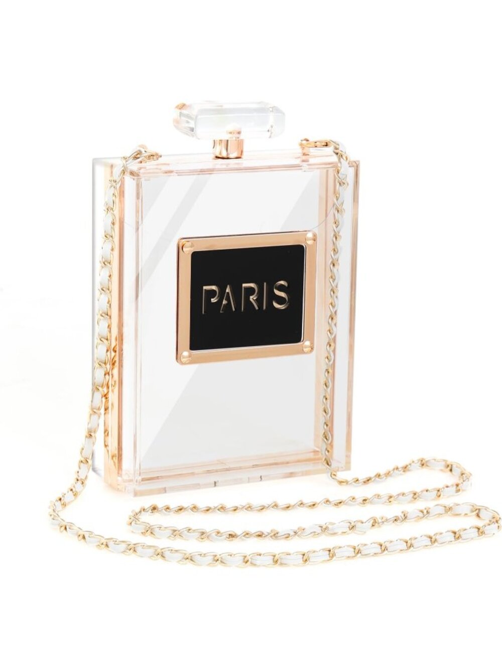 Women's Transparent Vintage Paris Stylish Mini Clutch Bag Chain Crossbody Purse